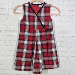 Oshkosh Dress Girls Size 6T Plaid Red Black Logo Knee Length Black Bow Holiday